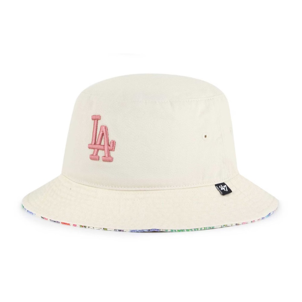LA dodgers Cream Bucket Hat with Pink Embroidery